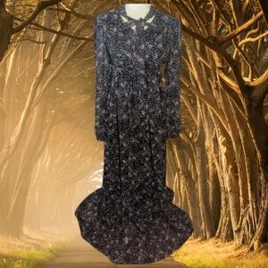 Chiffon tiered black dots flowy long sleeve Whimsigoth maxi maternity dress  XL